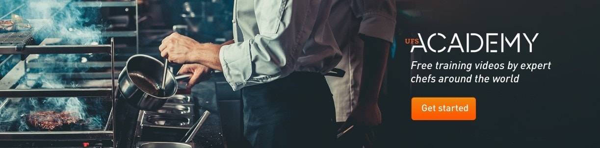 Banner for Academy with Chef cooking in kitchen. 