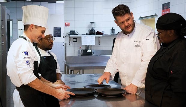 Chef Pieter Malan working with his kitchen team at Mount Grace Hotel and Spa.