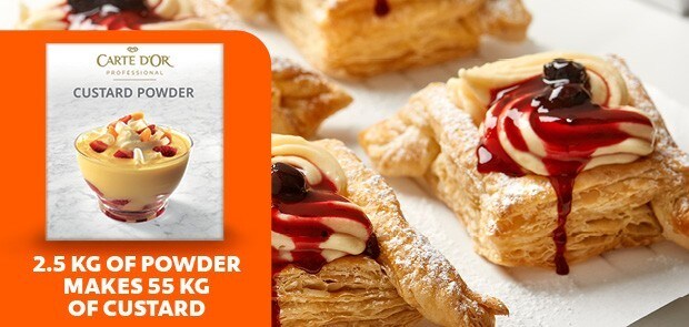 YIELD: 2.5 KG OF POWDER MAKES 55 KG OF CUSTARD