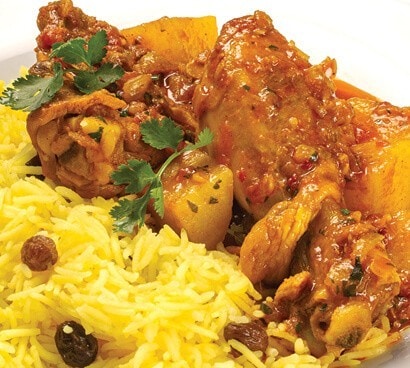 Curry and rice dish.