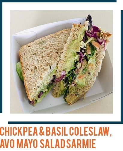 Chickpea & Basil Coleslaw, Avo Mayo Salsa Sarmie