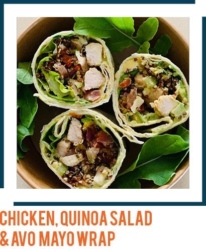 Chicken, Quinoa Salad 7 Avo Mayo Wrap