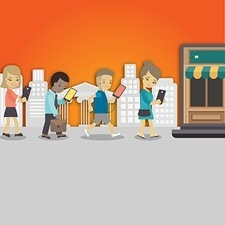 Cartoon patrons waiting for restaurant to open.