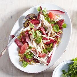 Salad with Freekeh, Pulled Chicken, Beetroot and Grapefruit