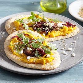 Flatbread with Pumpkin Hummus, Za’atar and Onion Confit
