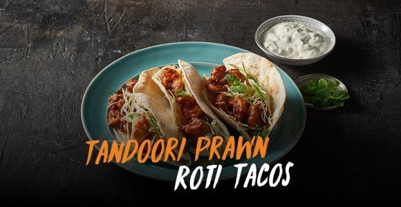 Tandoori Prawn Roti Tacos