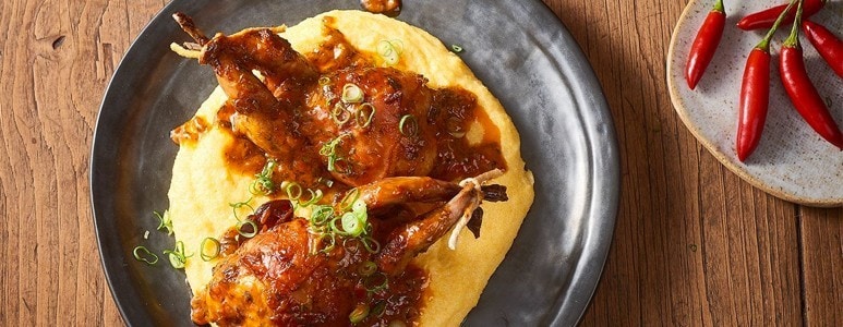 Roast Peri Peri Quail with Polenta
