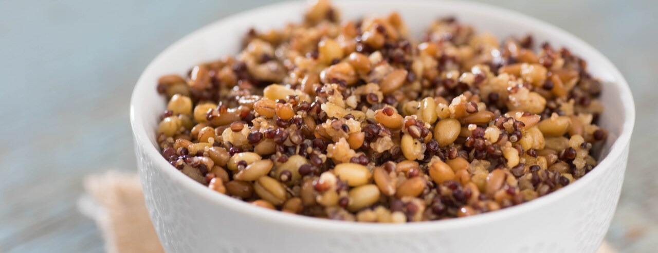 Bowl of cooked grains.