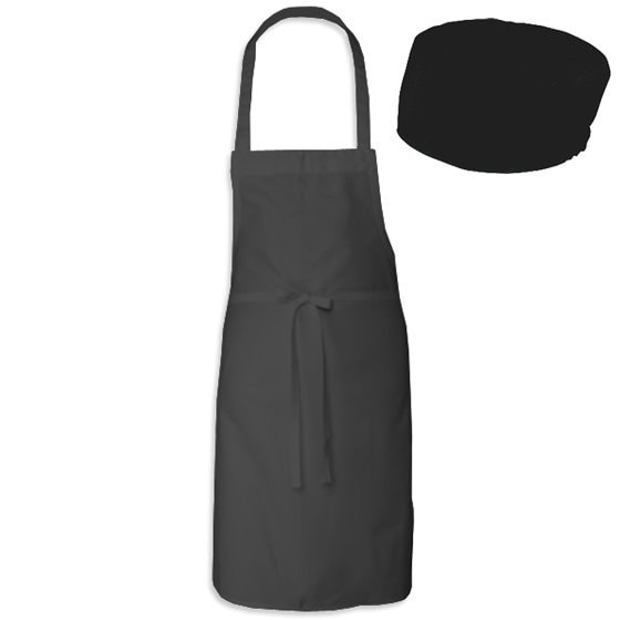 Black Full Bib Apron With Skull Cap - 