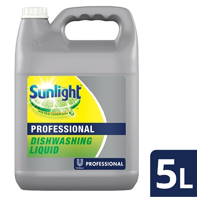 Unilever Professional Sunlight Dishwashing Liquid - Sunlight offers a product with 4x degreasing power that leaves glasses sparkly clean without residue.