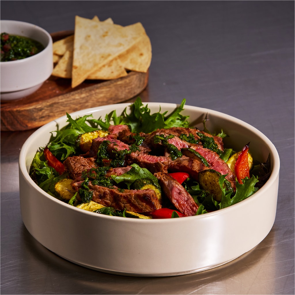 Harissa Marinated Beef Salad with Salted Tortilla Crisp