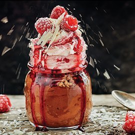 Chocolate Mousse with Ginger Crunch and Wild Berry Sauce