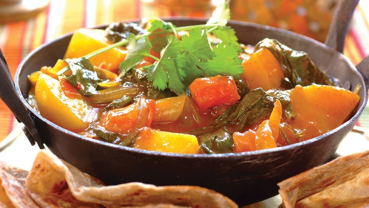 Fiery Spinach Onion and Potato Curry – - Recipe