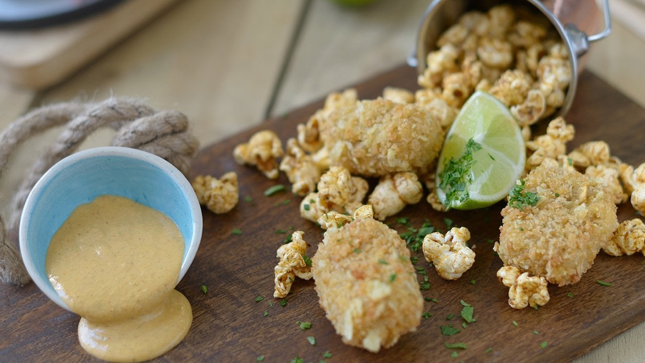Fish Crunch, Popcorn, lemon & Paprika Hollandaise Dip – - Recipe