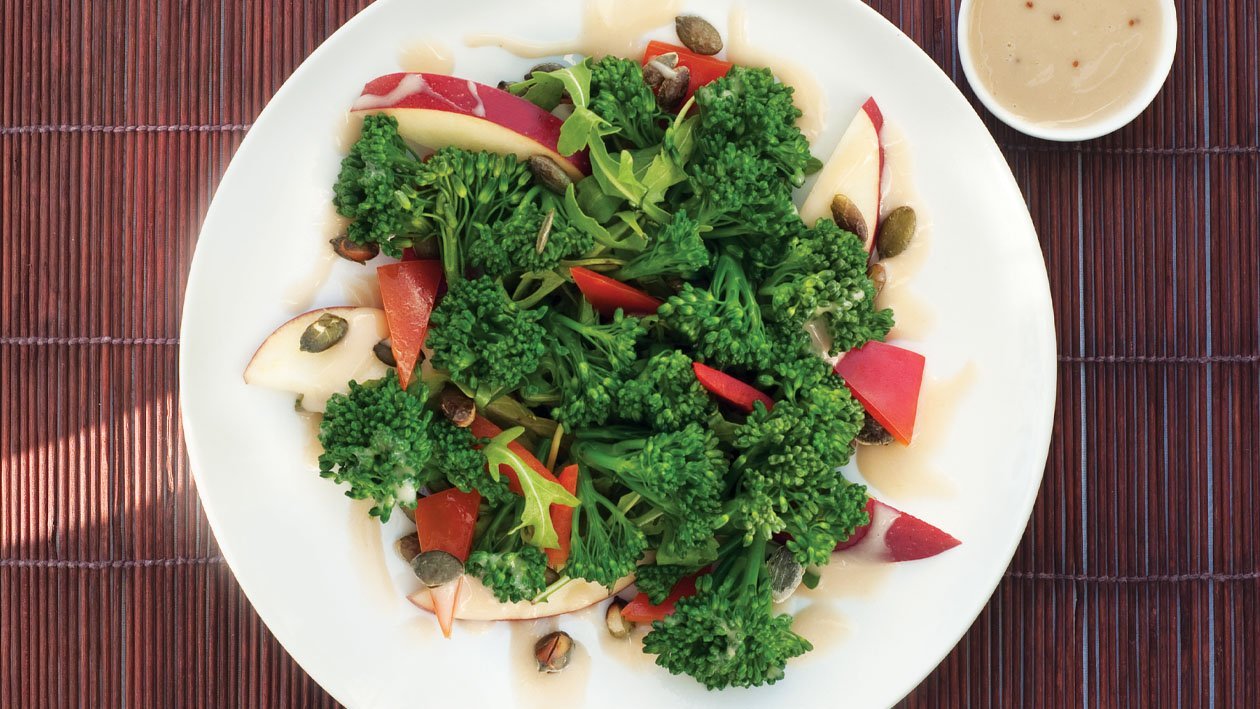 Honey and Mustard Broccoli and Apple Salad with Toasted Pumpkin Seeds – - Recipe