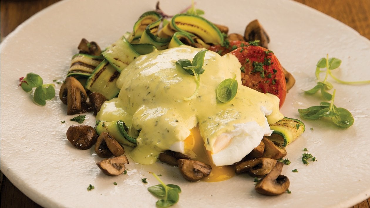 Portabella Mushrooms, Eggs Benedict With Pesto Hollandaise – - Recipe