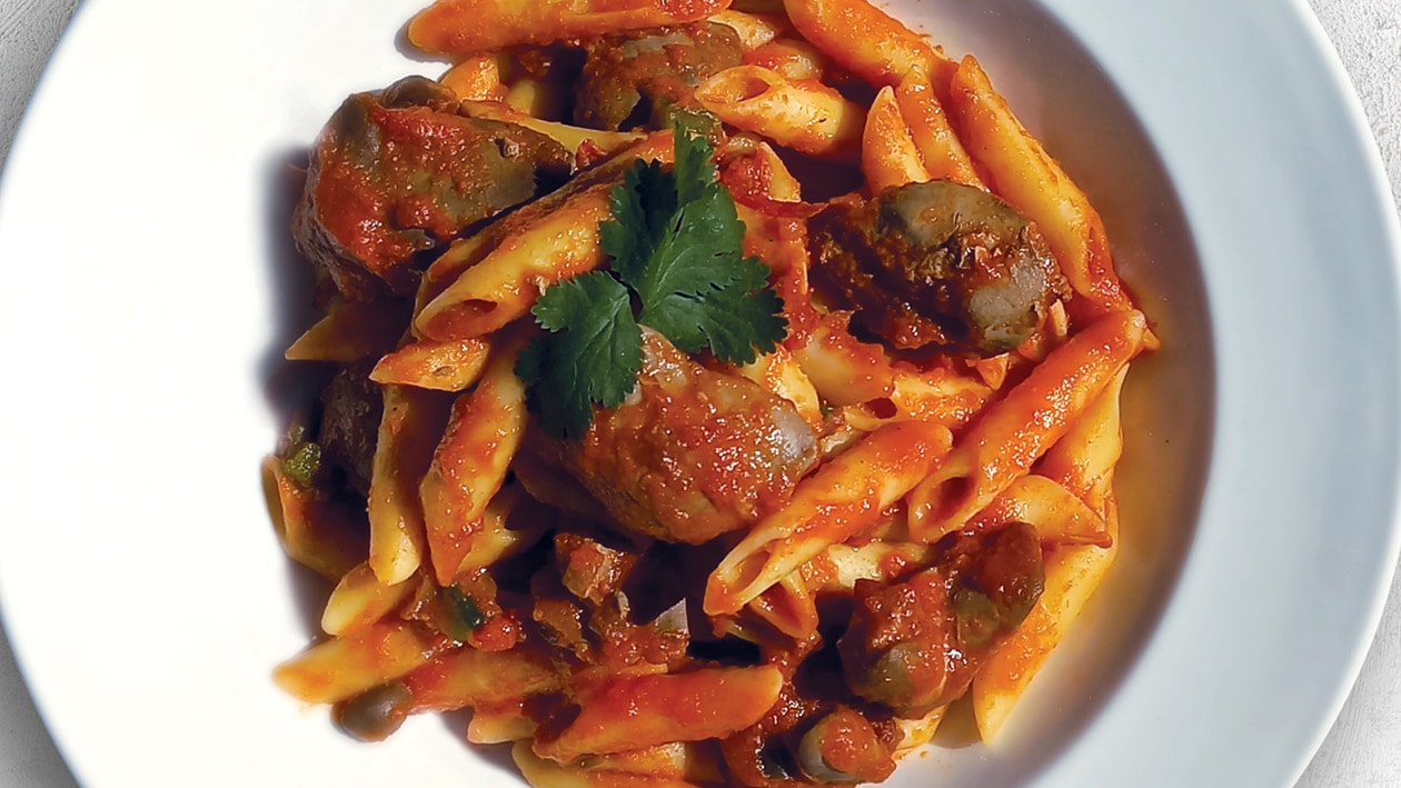 Chicken Livers with Penne Pasta