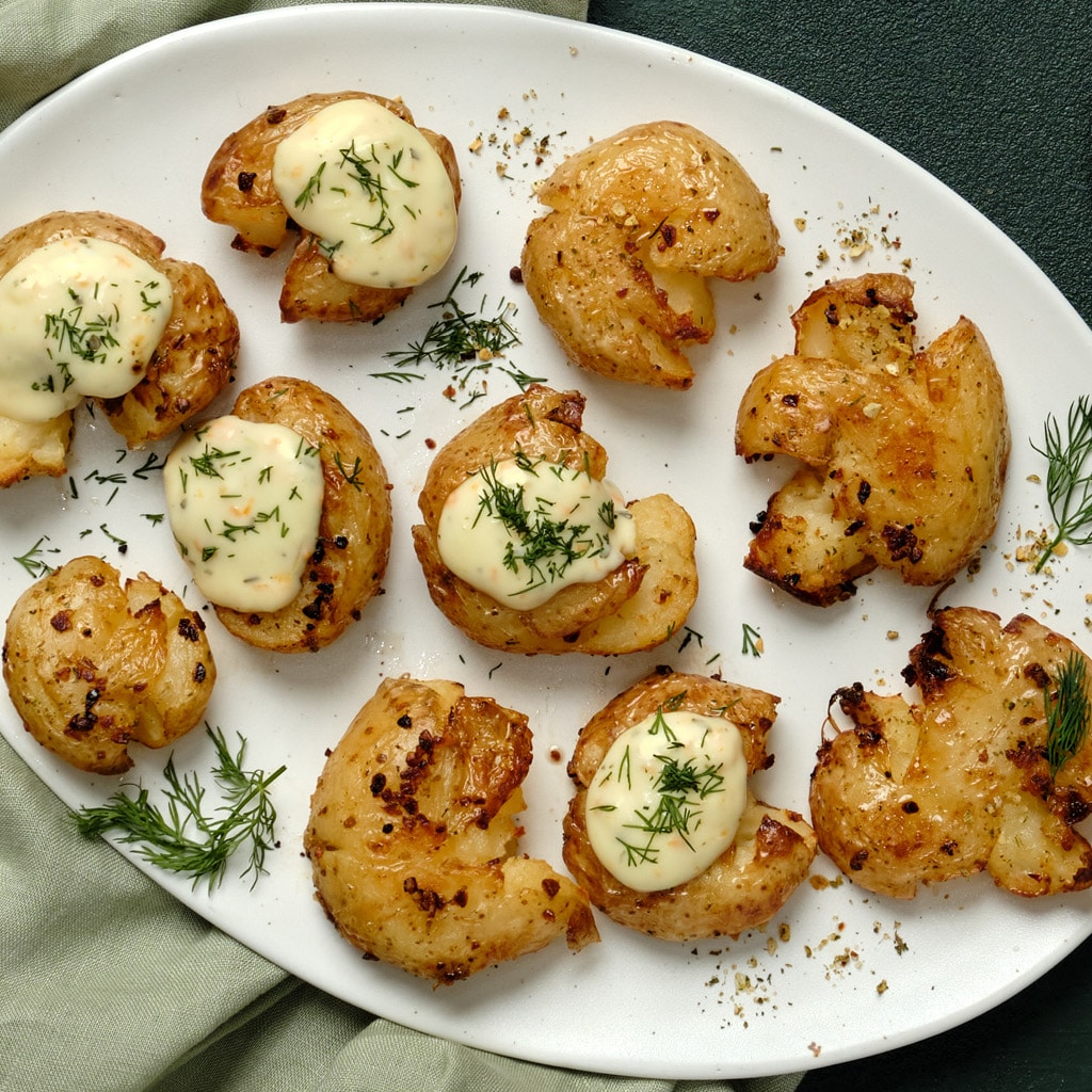 Smashed Potatoes with Tartare Sauce