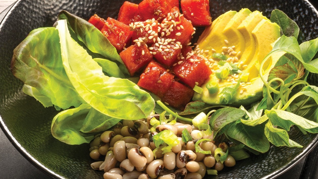 Watermelon, Beetroot, Amaranth Leaves, and Cowpeas Poké Bowl – - Recipe
