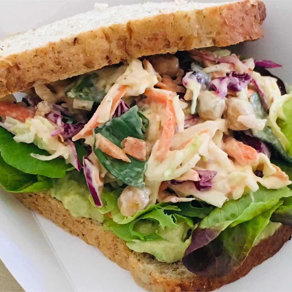 Chickpea Basil Coleslaw, Avo Mayo Salad Sarmie