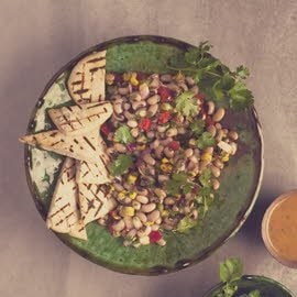 Black-Eyed Bean Salad with Toasted Pita and East African Dressing
