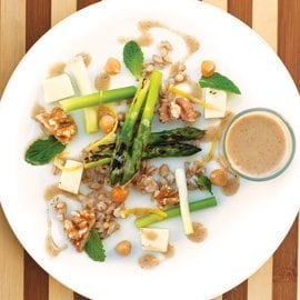 Pearl Barley, Grilled Asparagus, Halloumi and Chickpea Salad