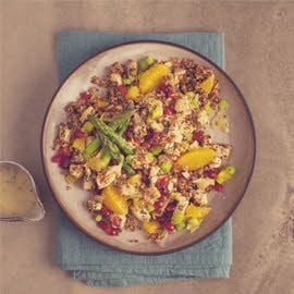 Warm Red and White Quinoa, Chicken and Aparagus Salad