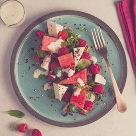 Watermelon, Ricotta and Raspberry Salad
