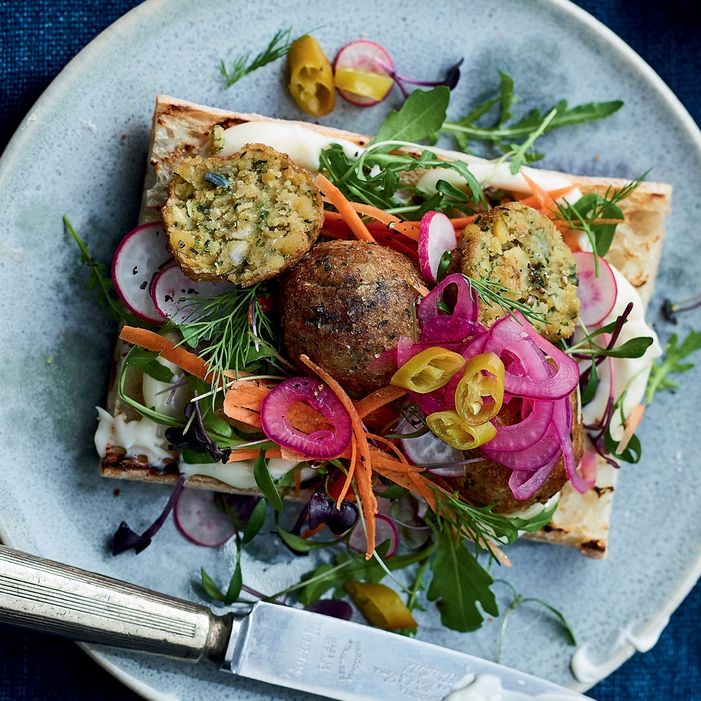 Open-Faced Falafel on Focaccia