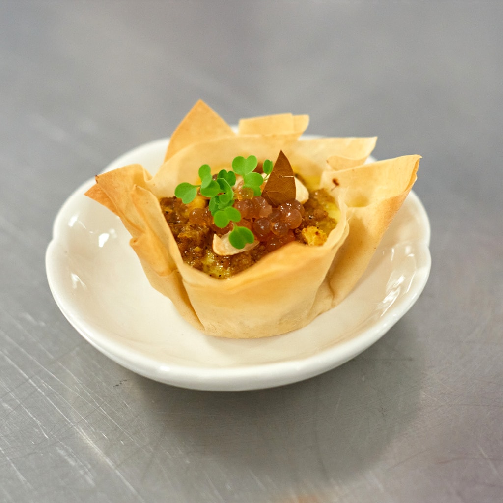 Bobotie Tartlets with Chutney Caviar