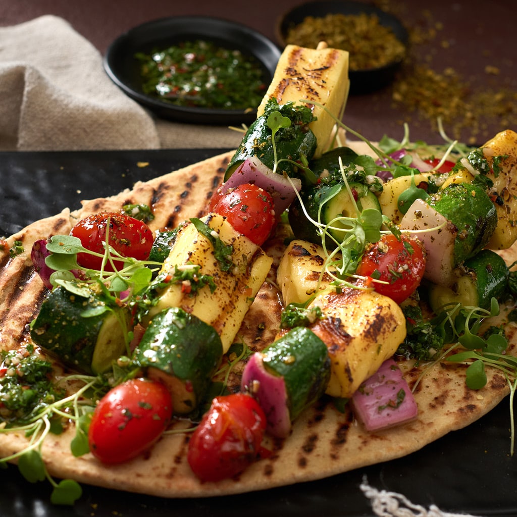 Grilled Halloumi Veg Skewers