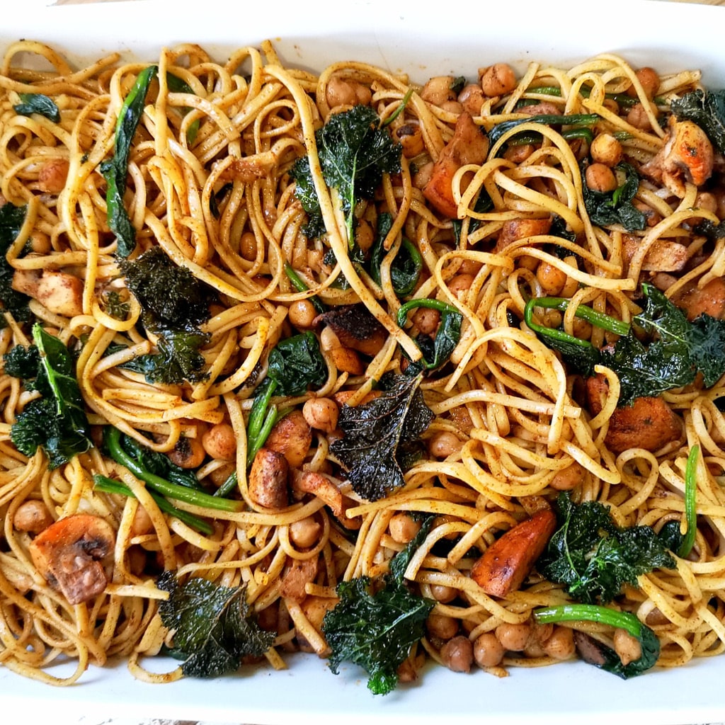 Pasta of Mushroom, Baby Spinach and Chickpea