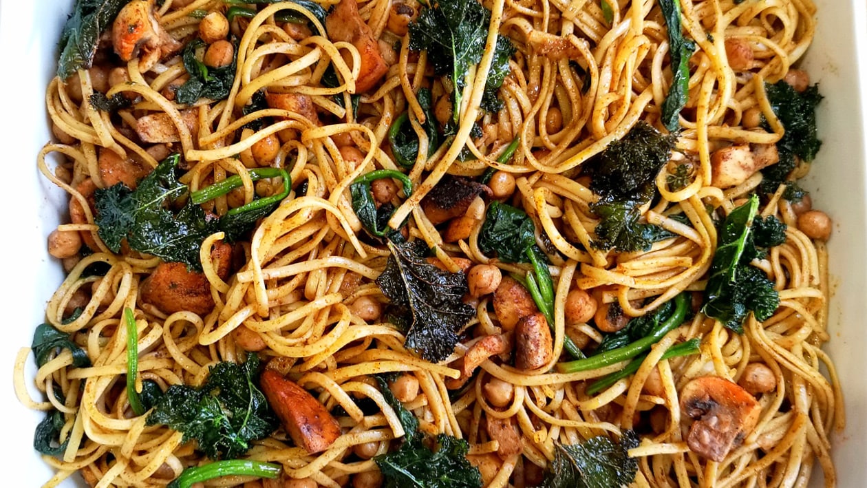 Pasta of Mushroom, Baby Spinach and Chickpea – - Recipe