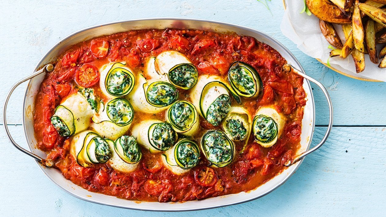 Courgette Rolls with Spinach, Ricotta and Tomato Sauce