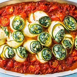 Courgette Rolls with Spinach, Ricotta and Tomato Sauce