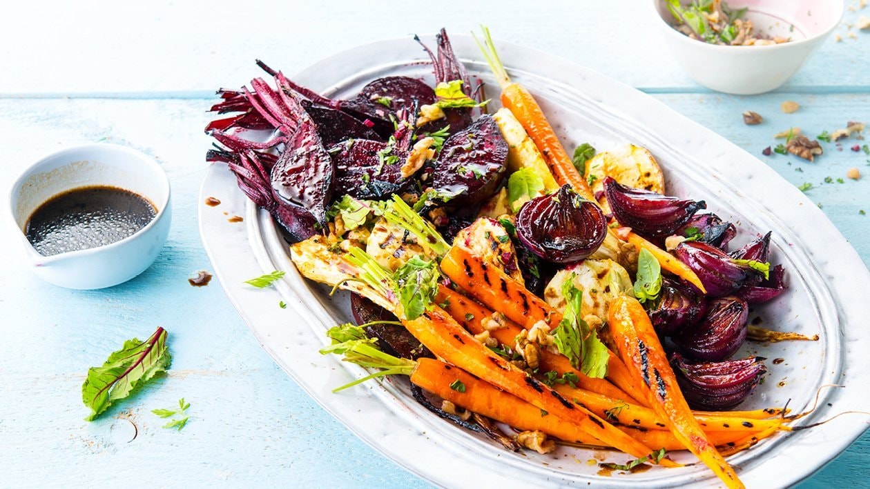 Glazed Barbeque Roasted Root Vegetables With Fresh Herbs