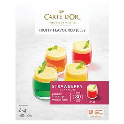 CARTE D'OR Strawberry Jelly - 2 Kg - Carte D’Or Jelly is quick to make, comes in a variety of colourful fruity flavours and sets every time.*
*Follow on pack recipe