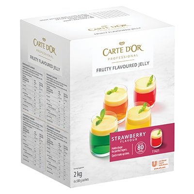 CARTE D'OR Strawberry Jelly - 2 Kg - Carte D’Or Jelly is quick to make, comes in a variety of colourful fruity flavours and sets every time.*
*Follow on pack recipe